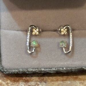 Natural Opal And CZ Sterling Silver Earrings